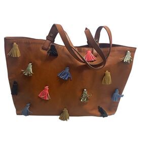 FOSSIL Women’s Tasseled Brown Leather Tote Shoulder Bag SEE DESCRIPTION‎